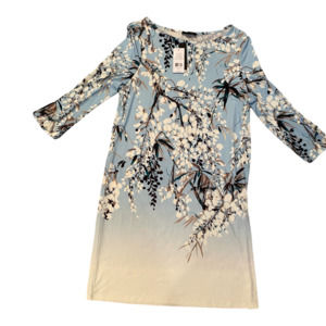 Women's NWT IMNYC Dress Light Blue White Floral Sheath Dress Midi Size L